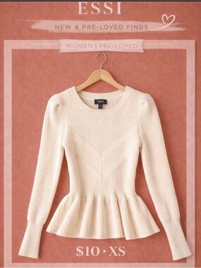 Express Cream Ribbed Peplum Long-Sleeve Top